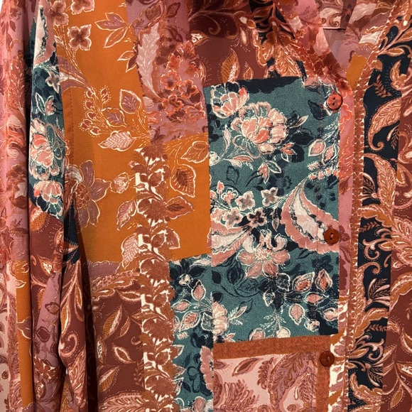 Alex & Lili Floral Patchwork Button Down Blouse Long Sleeve Career Office Large - Picture 9 of 15